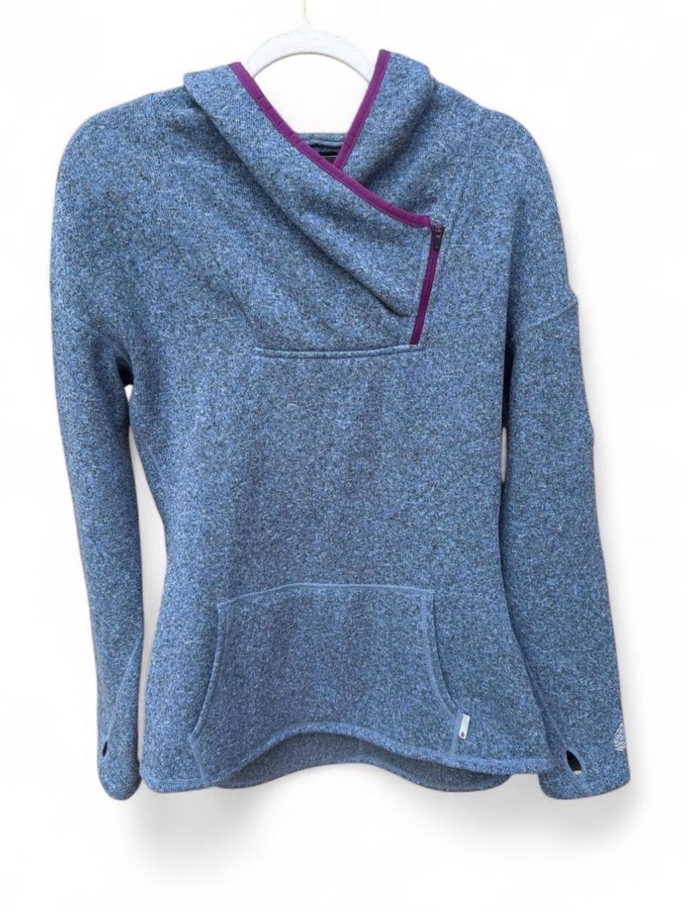 STIO WoolX Merino Wool Blue Cowl Neck Hoodie Pullover